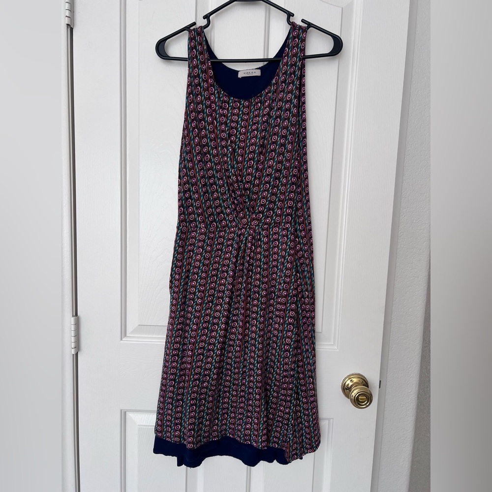 Gilli Navy and Pink Patterned Midi Dress